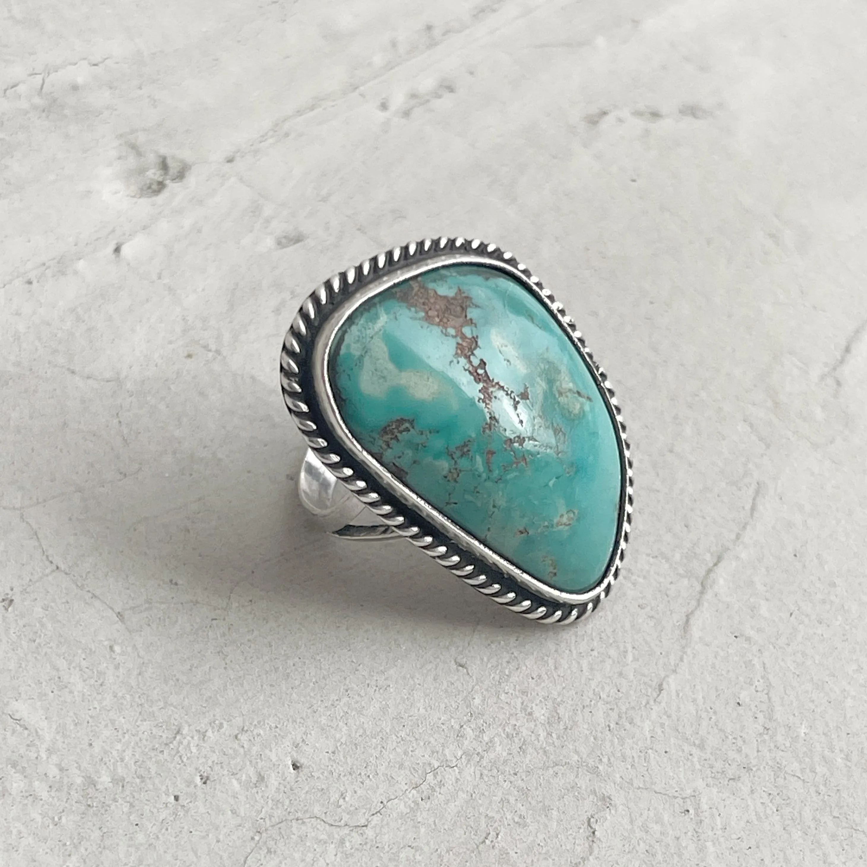 Oversized Handcrafted 980 Silver Turquoise Ring