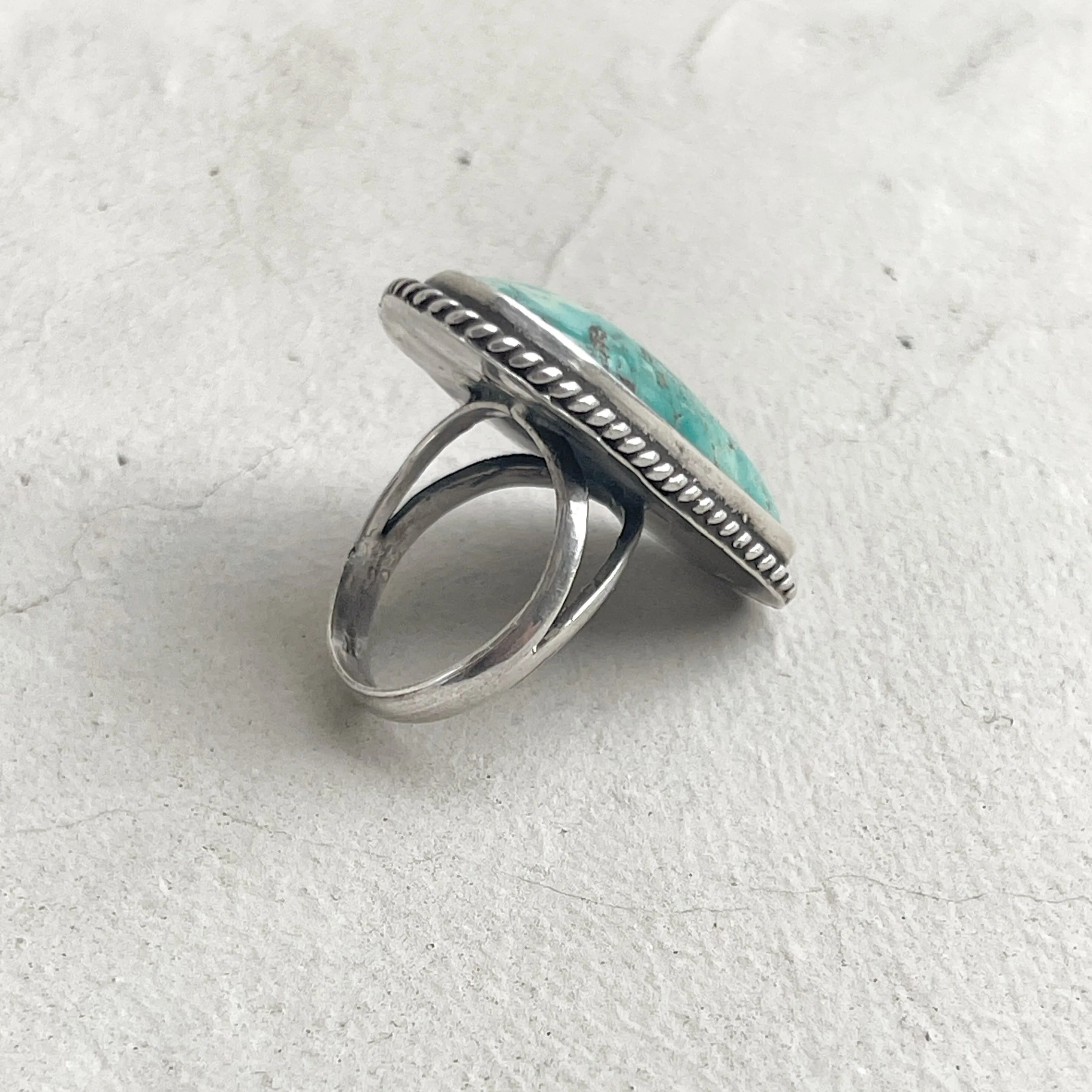 Oversized Handcrafted 980 Silver Turquoise Ring