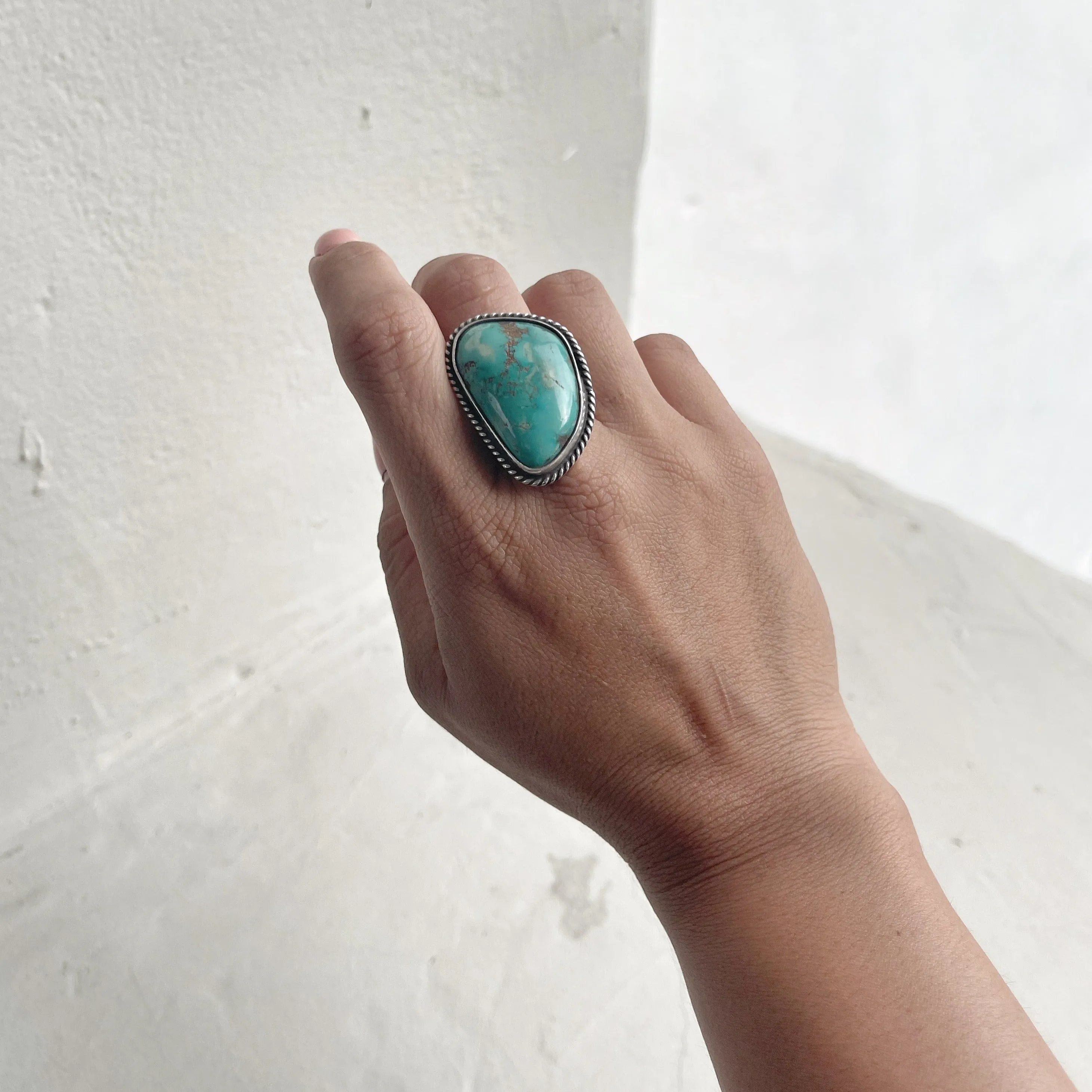 Oversized Handcrafted 980 Silver Turquoise Ring