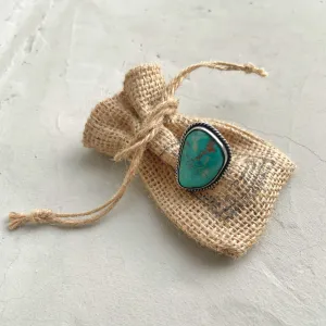 Oversized Handcrafted 980 Silver Turquoise Ring