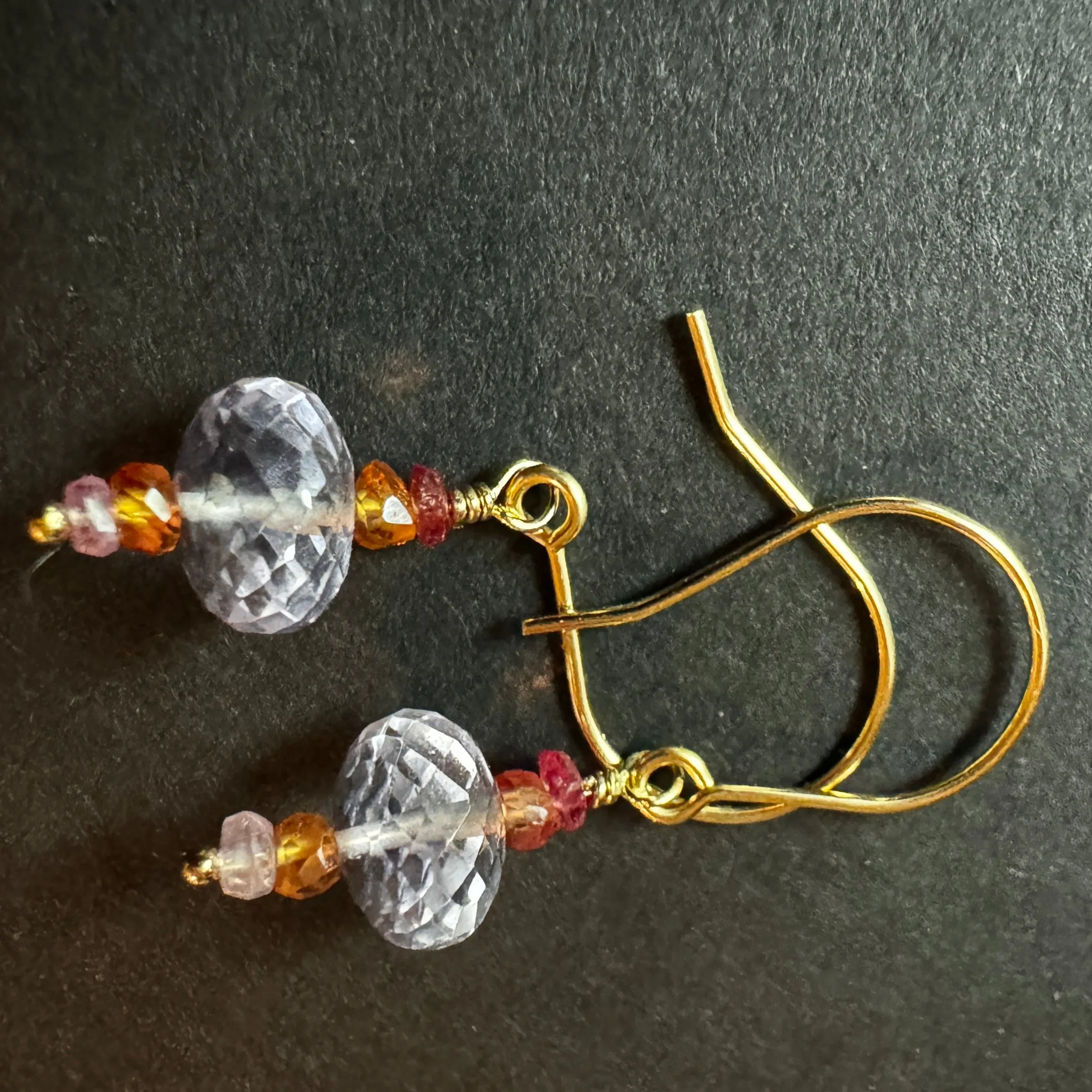 Padparadscha Sapphire and Pink Lavender Amethyst Drop Earrings