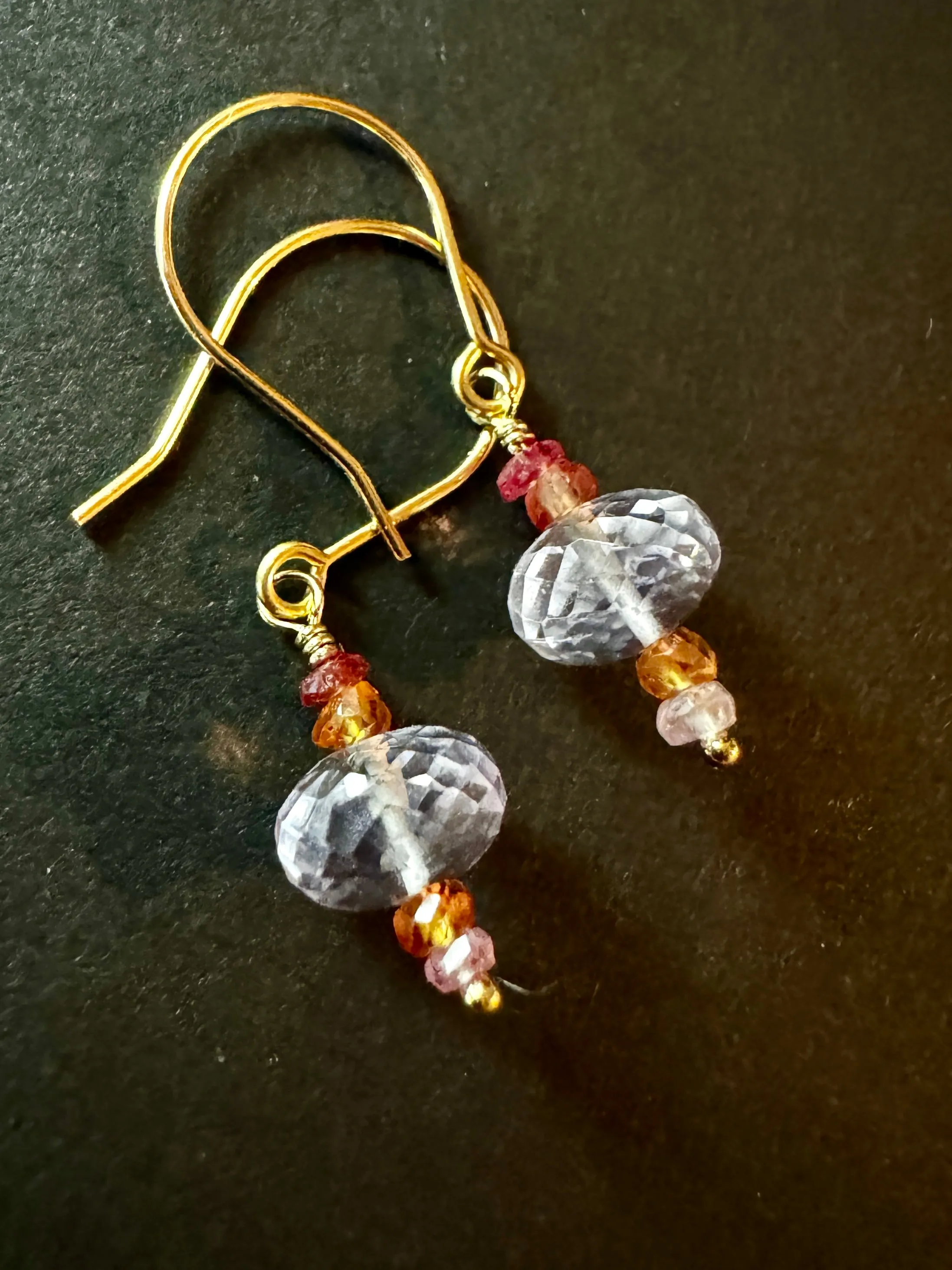 Padparadscha Sapphire and Pink Lavender Amethyst Drop Earrings