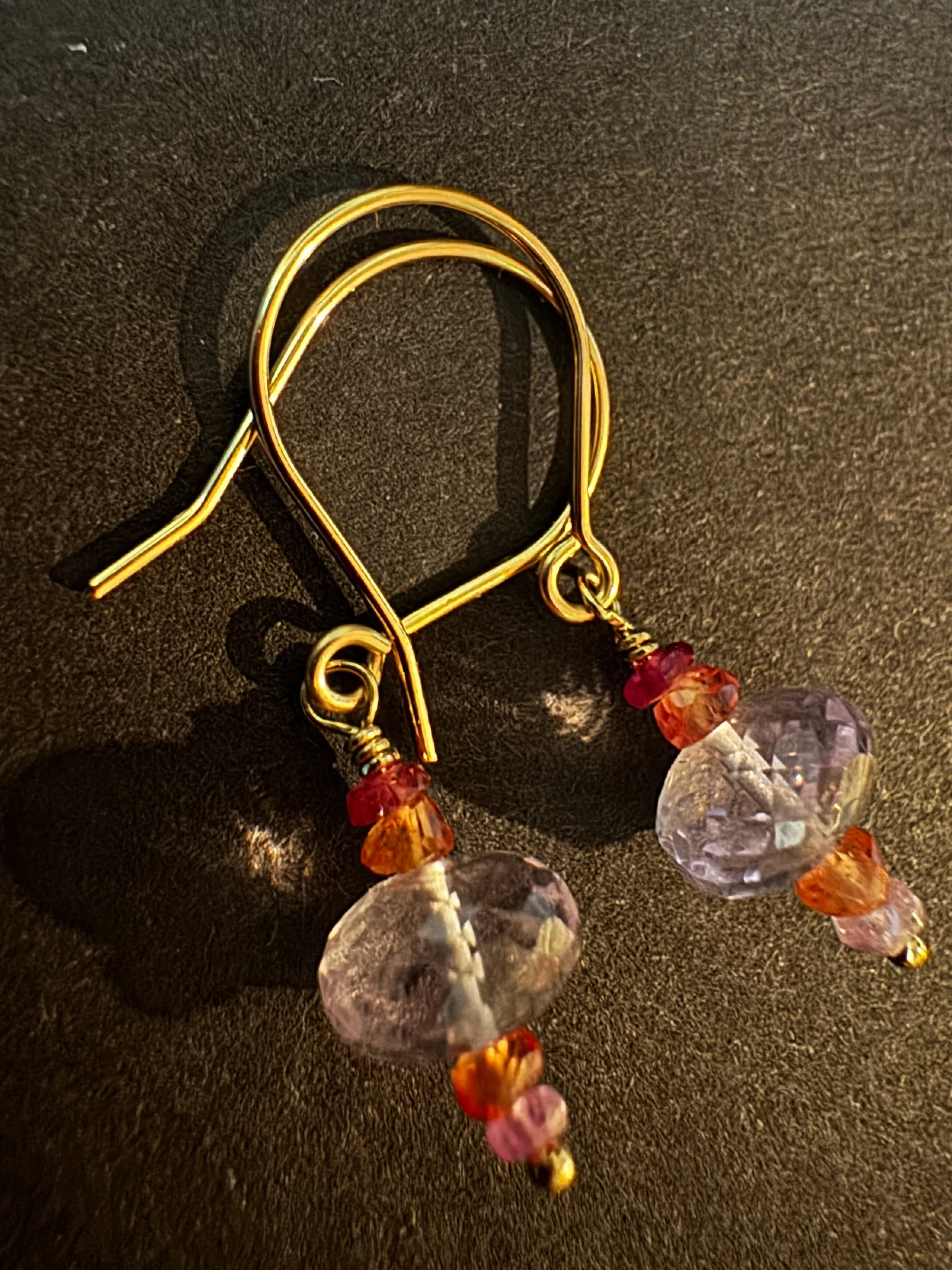 Padparadscha Sapphire and Pink Lavender Amethyst Drop Earrings