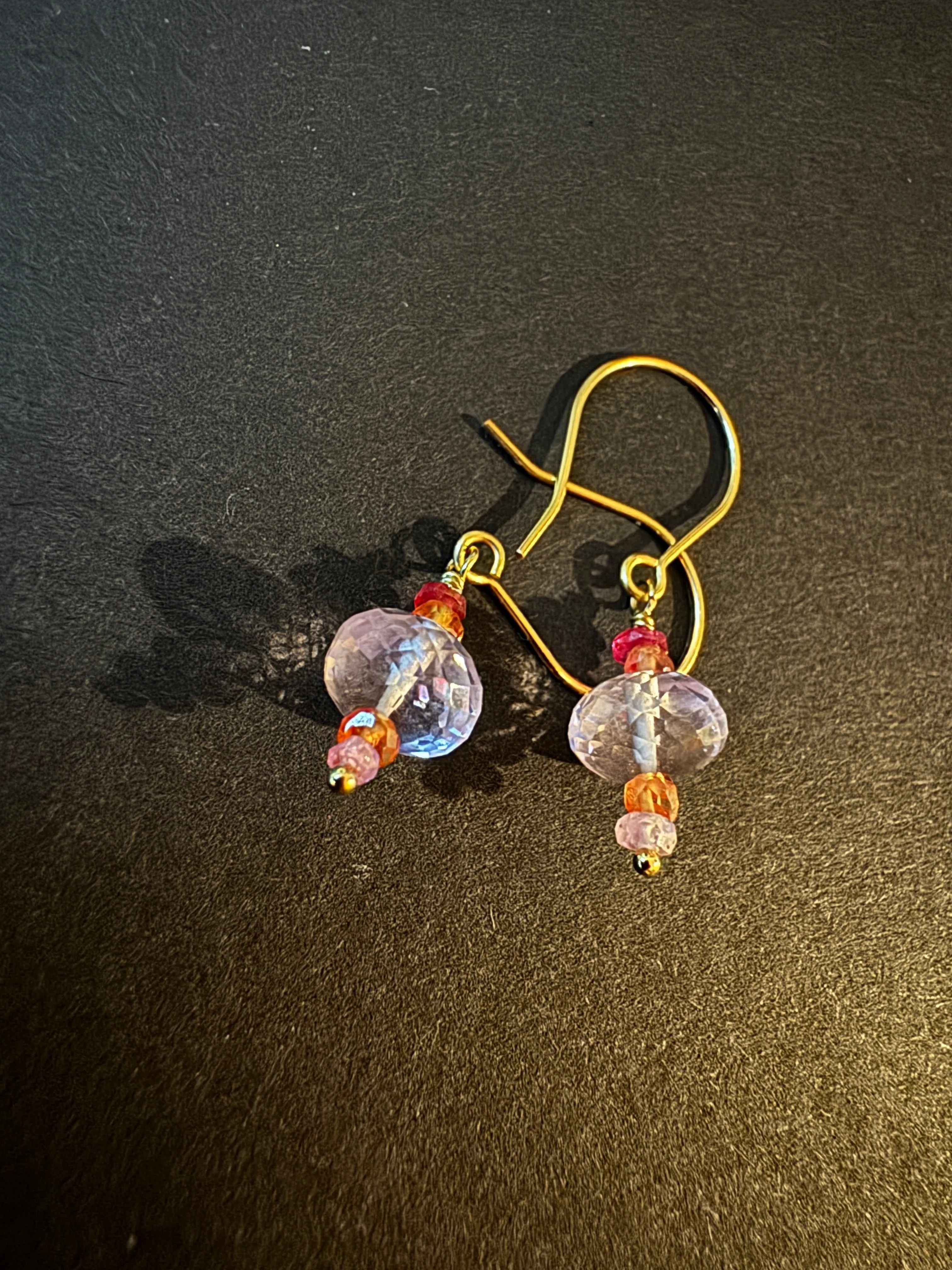 Padparadscha Sapphire and Pink Lavender Amethyst Drop Earrings