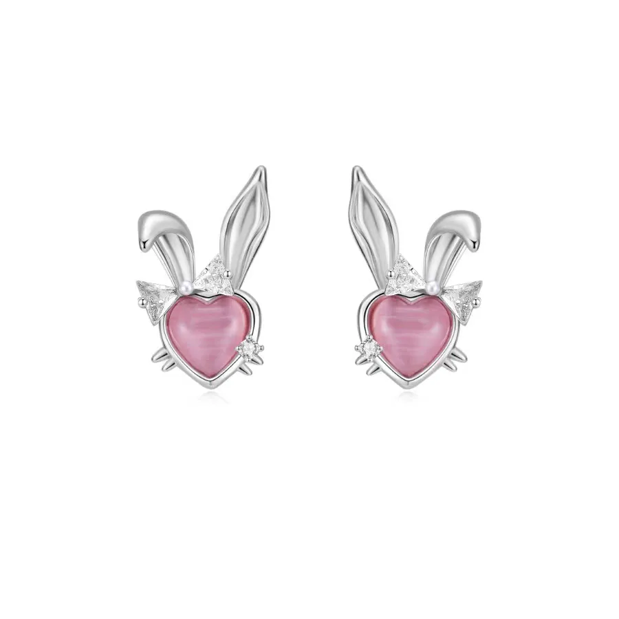 Pink Heart Rabbit Ear Earrings