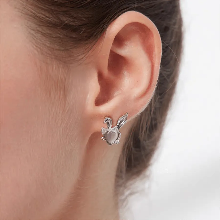 Pink Heart Rabbit Ear Earrings