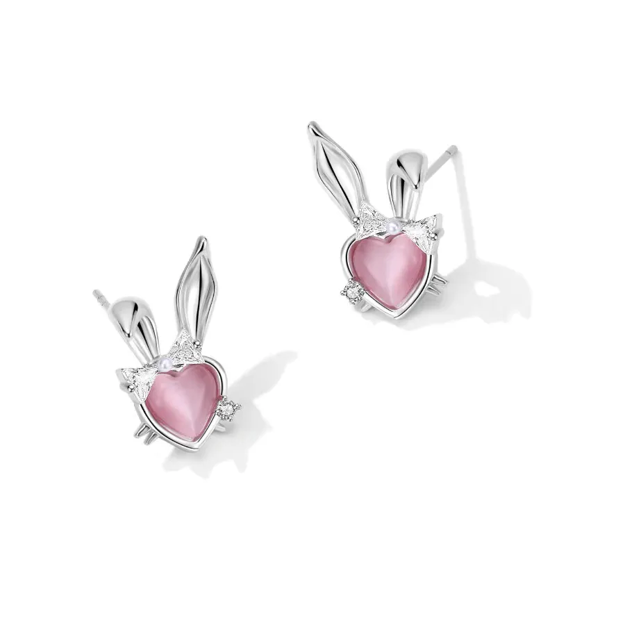 Pink Heart Rabbit Ear Earrings