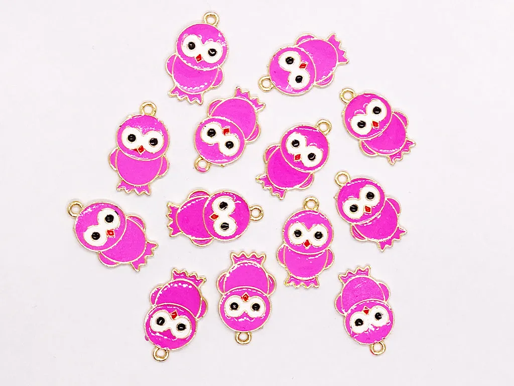Pink Owl Metallic Jewelry Charms