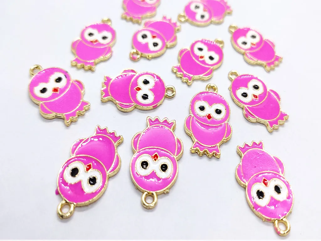Pink Owl Metallic Jewelry Charms