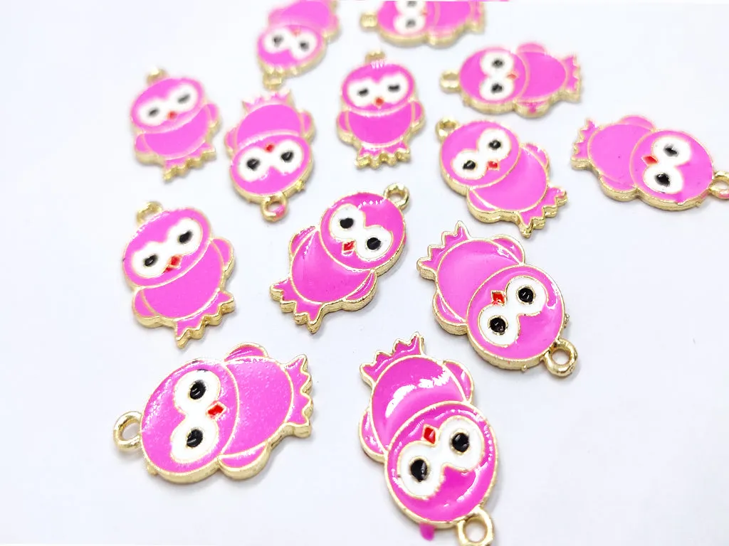 Pink Owl Metallic Jewelry Charms