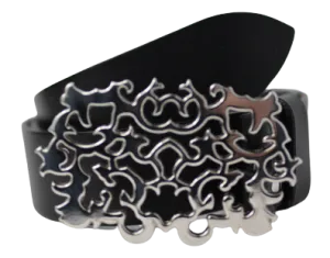 Polished Silver Tribal Buckle 1 1/2 Inch Leather Belt