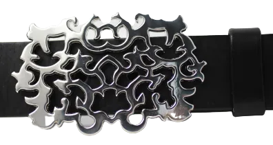 Polished Silver Tribal Buckle 1 1/2 Inch Leather Belt