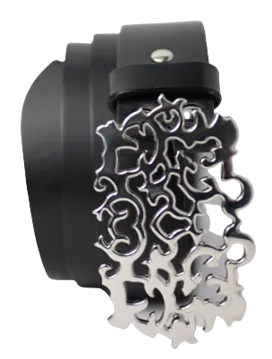 Polished Silver Tribal Buckle 1 1/2 Inch Leather Belt