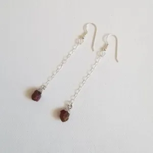 Raw Ruby Earrings, Delicate Gold or Silver Earrings, Long Boho Earrings