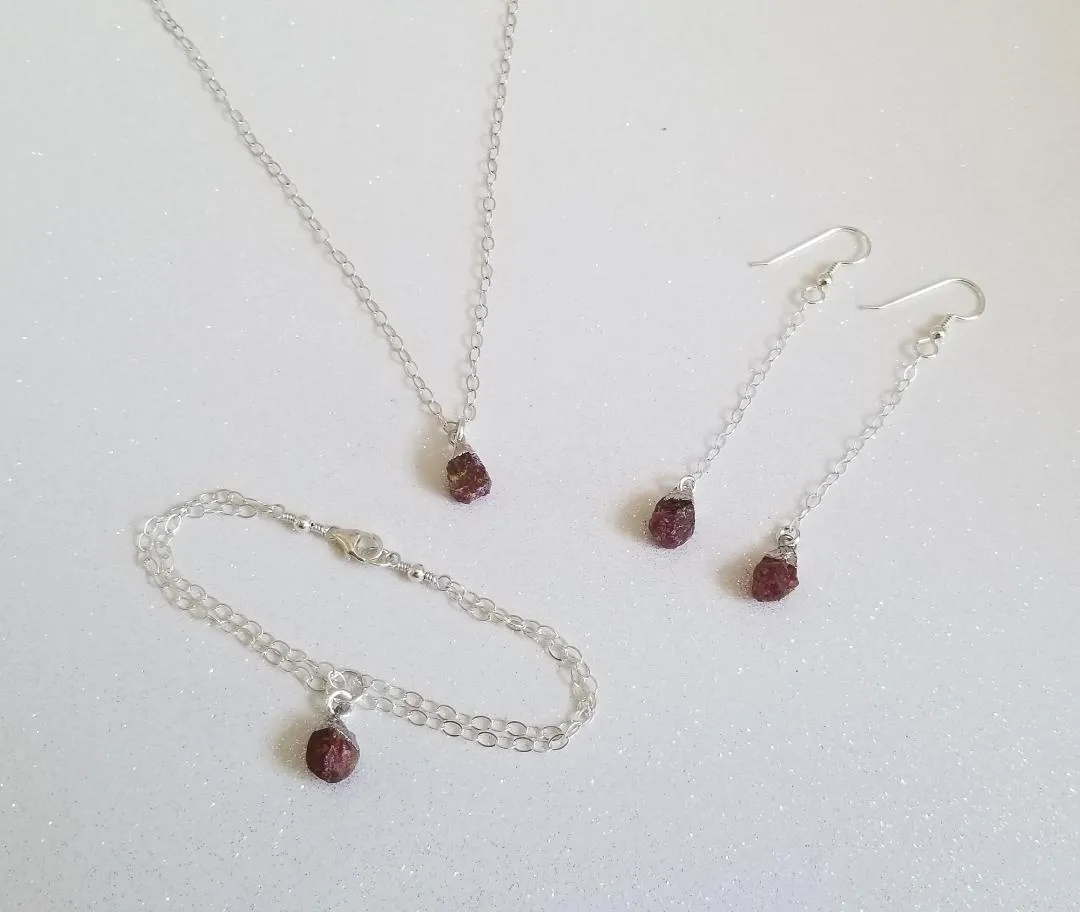 Raw Ruby Earrings, Delicate Gold or Silver Earrings, Long Boho Earrings
