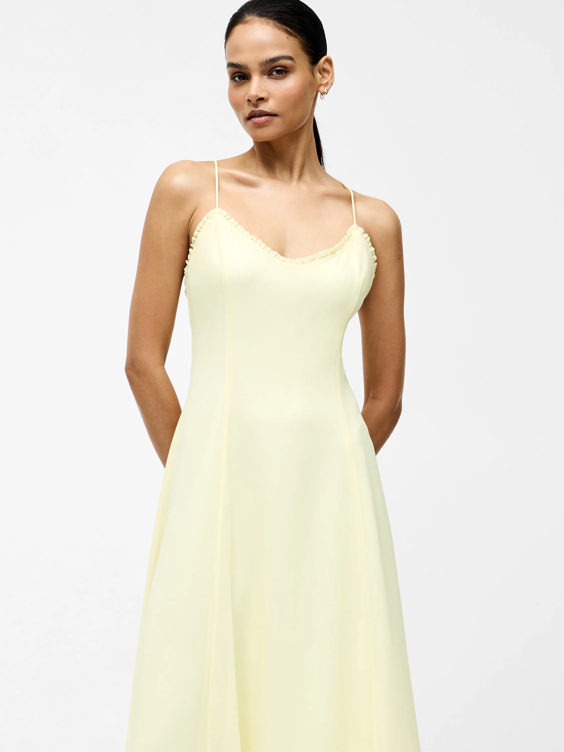 Raya Chiffon Ruffle Neck Midi Dress