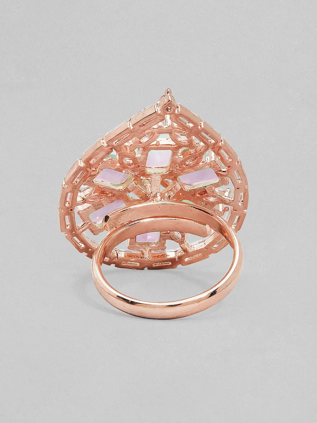 Rubans Rose Gold-Plated Pink & White AD-Studded Handcrafted Adjustable Finger Ring