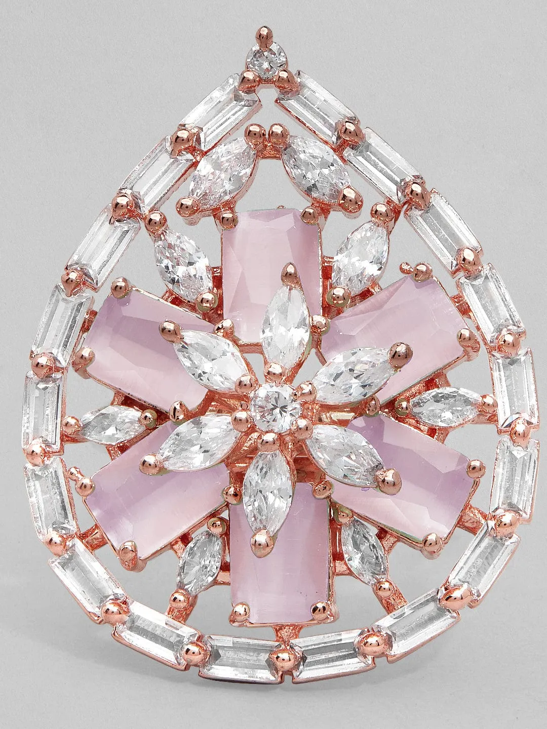 Rubans Rose Gold-Plated Pink & White AD-Studded Handcrafted Adjustable Finger Ring