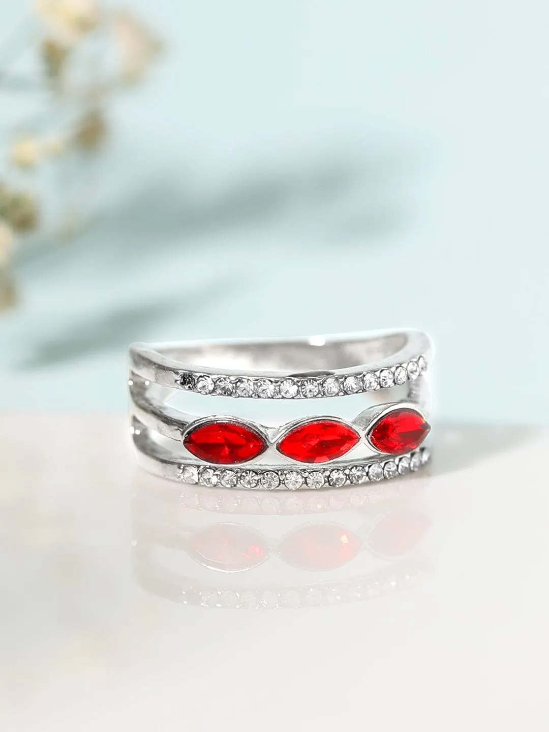 Rubans Silver Plated Handcrafted Red Stone Rings