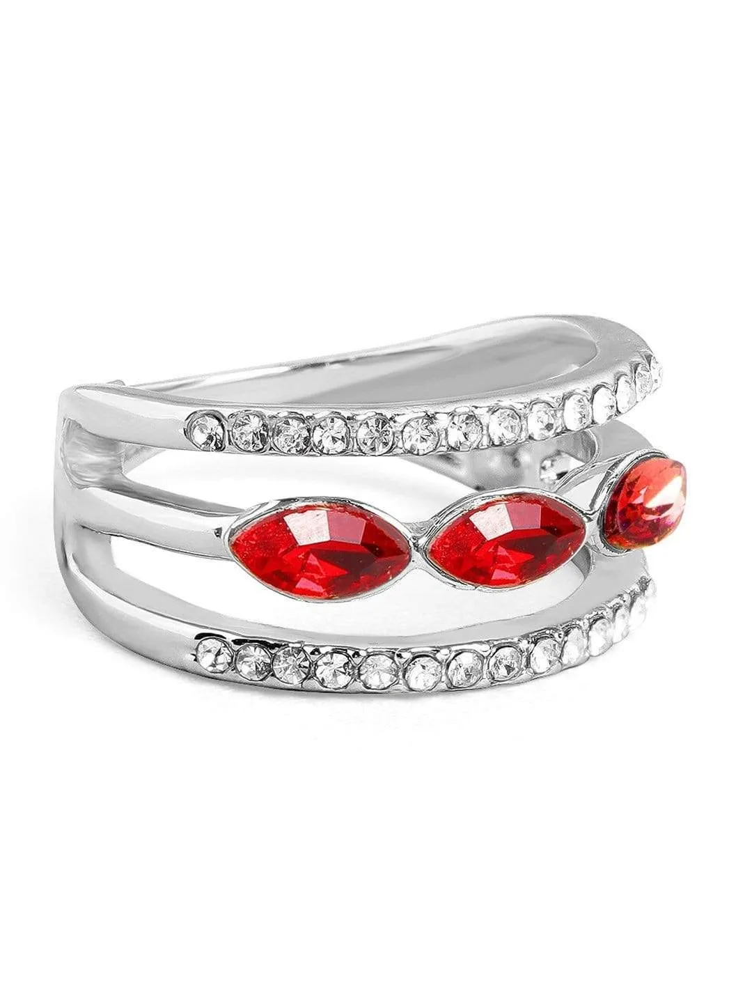Rubans Silver Plated Handcrafted Red Stone Rings