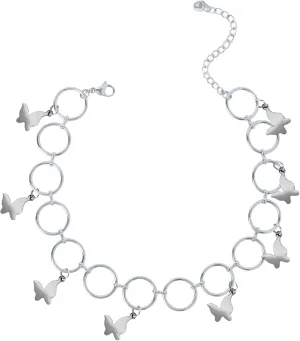 Silver Ankle Bracelets for Women, Silver Plated C-Chain Stylish Butterfly Women Anklet Adjustable anklets set for Women, Stackable Non Tarnish Foot Jewelry Gift