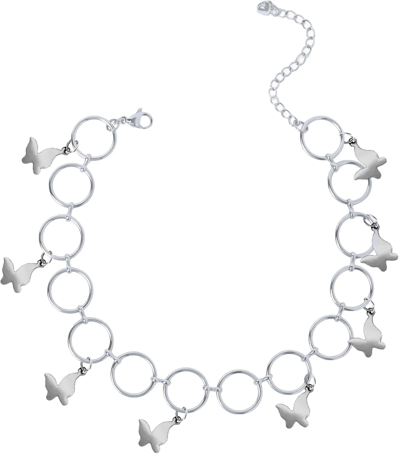 Silver Ankle Bracelets for Women, Silver Plated C-Chain Stylish Butterfly Women Anklet Adjustable anklets set for Women, Stackable Non Tarnish Foot Jewelry Gift