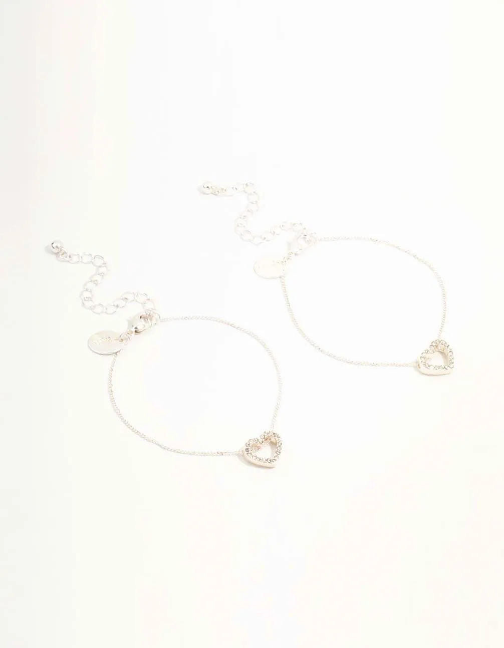 Silver Open Heart Diamante Bracelets 2-Pack