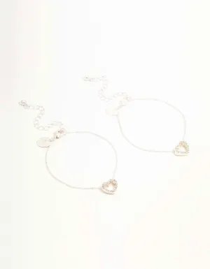 Silver Open Heart Diamante Bracelets 2-Pack