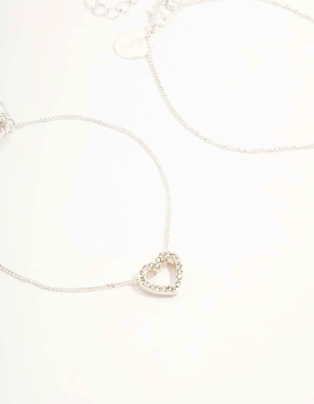 Silver Open Heart Diamante Bracelets 2-Pack
