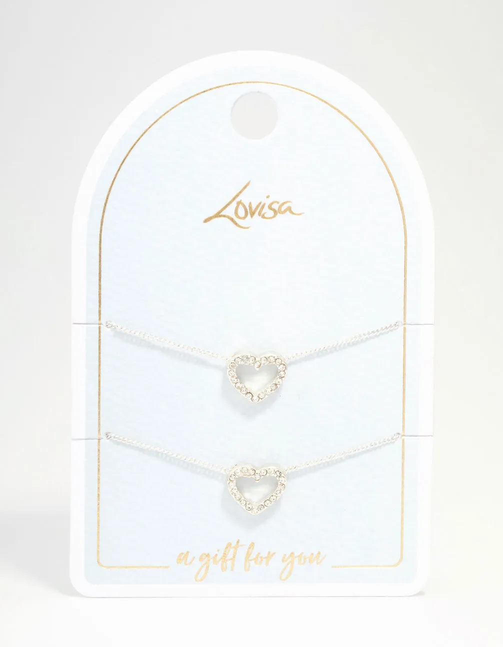 Silver Open Heart Diamante Bracelets 2-Pack