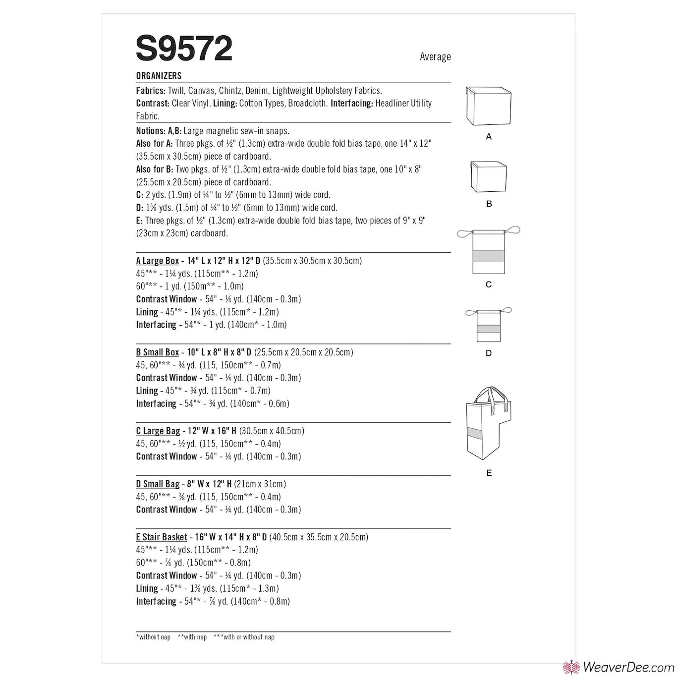 Simplicity Pattern S9572 Organisers