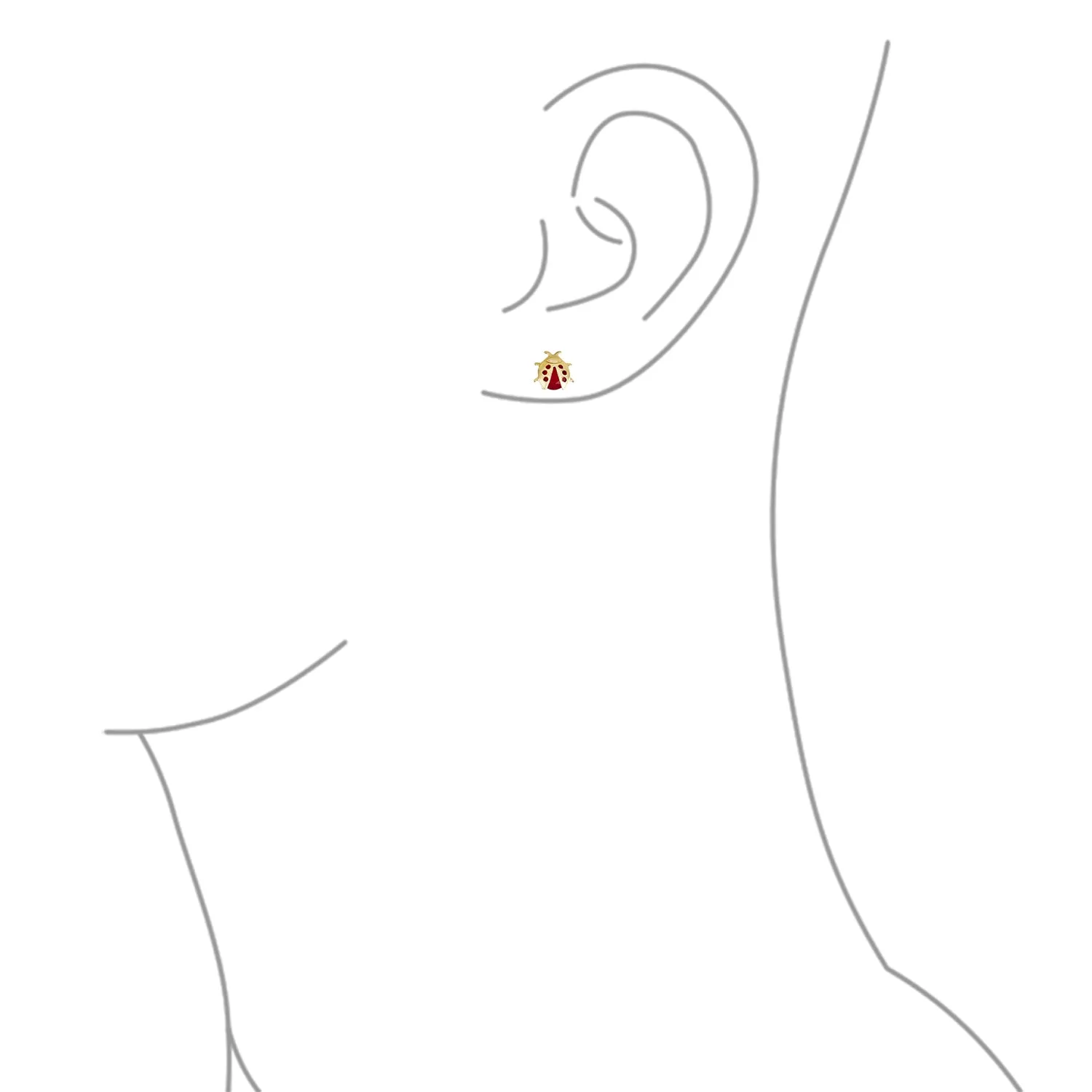 Small Delicate CZ Stud Earrings: Red Ladybird Insect, 14K Gold Fine Jewelry