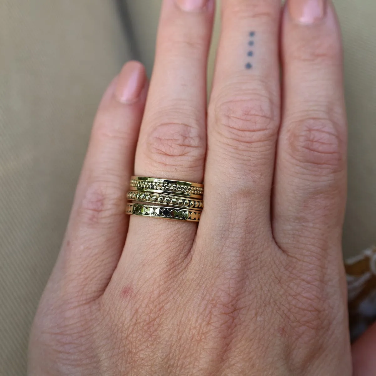 Solid Brass Stacking Ring with Round Granulation