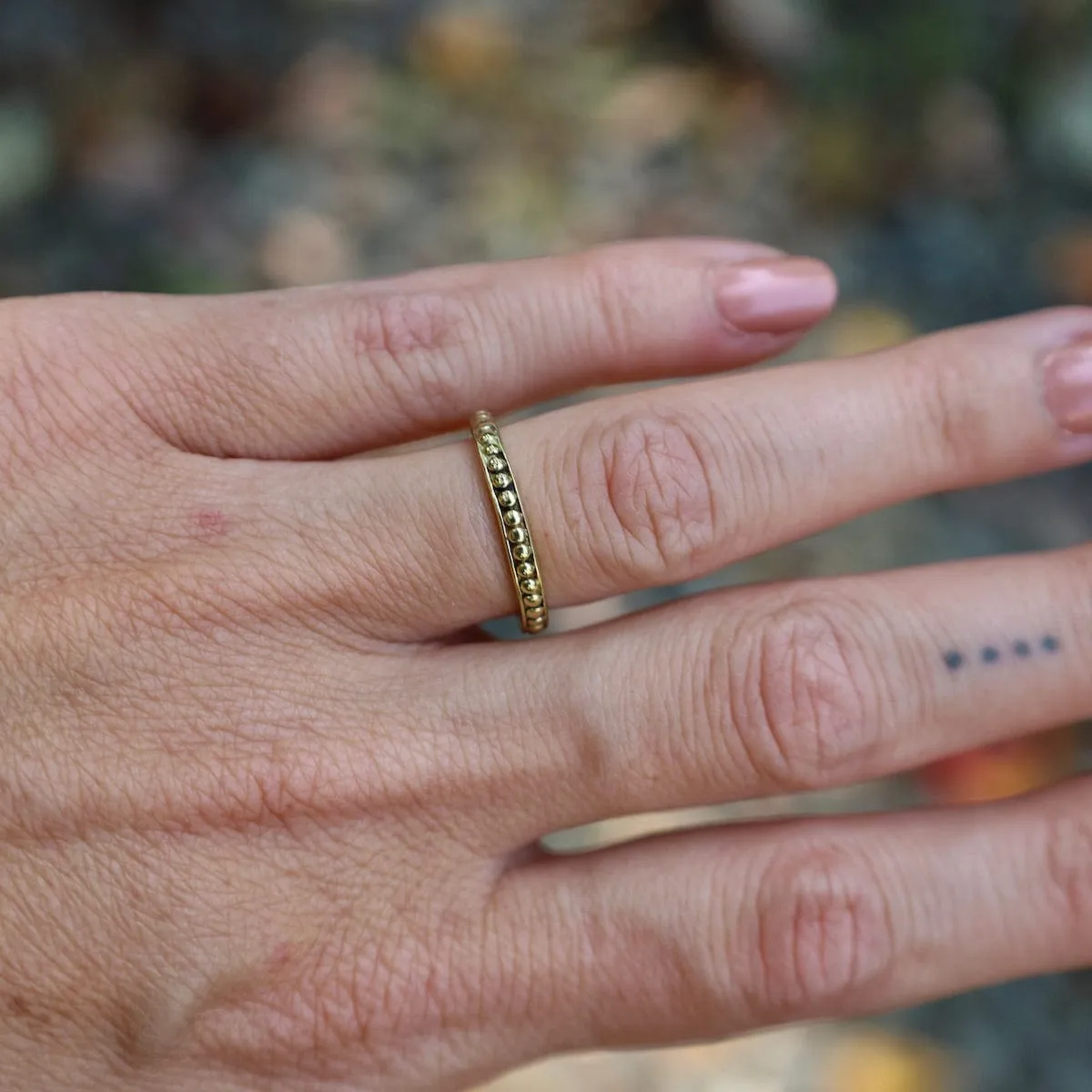 Solid Brass Stacking Ring with Round Granulation