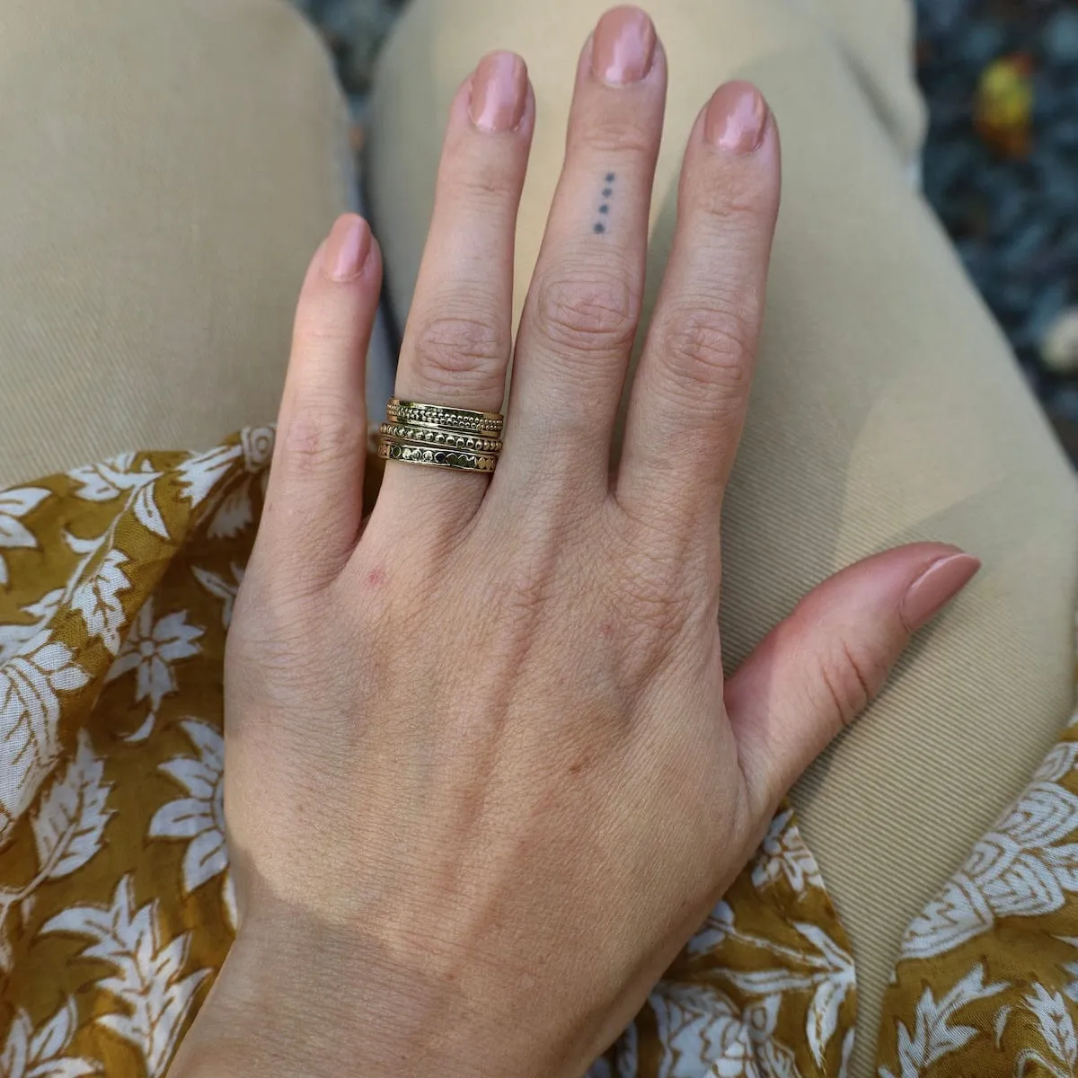 Solid Brass Stacking Ring with Round Granulation