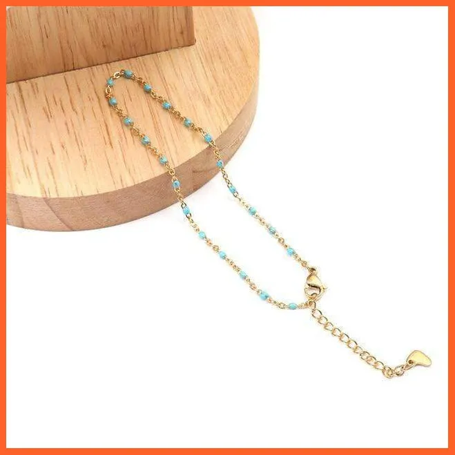 Stainless Steel Enamel Anklet Gold Color For Women