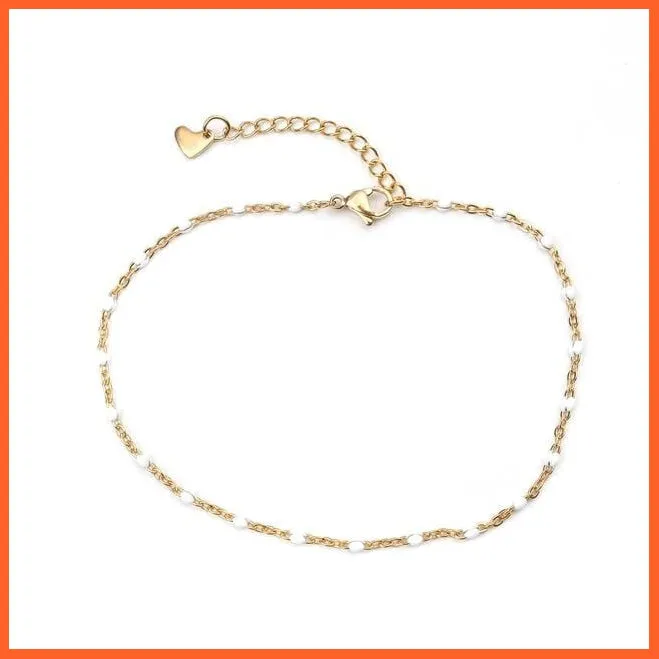 Stainless Steel Enamel Anklet Gold Color For Women