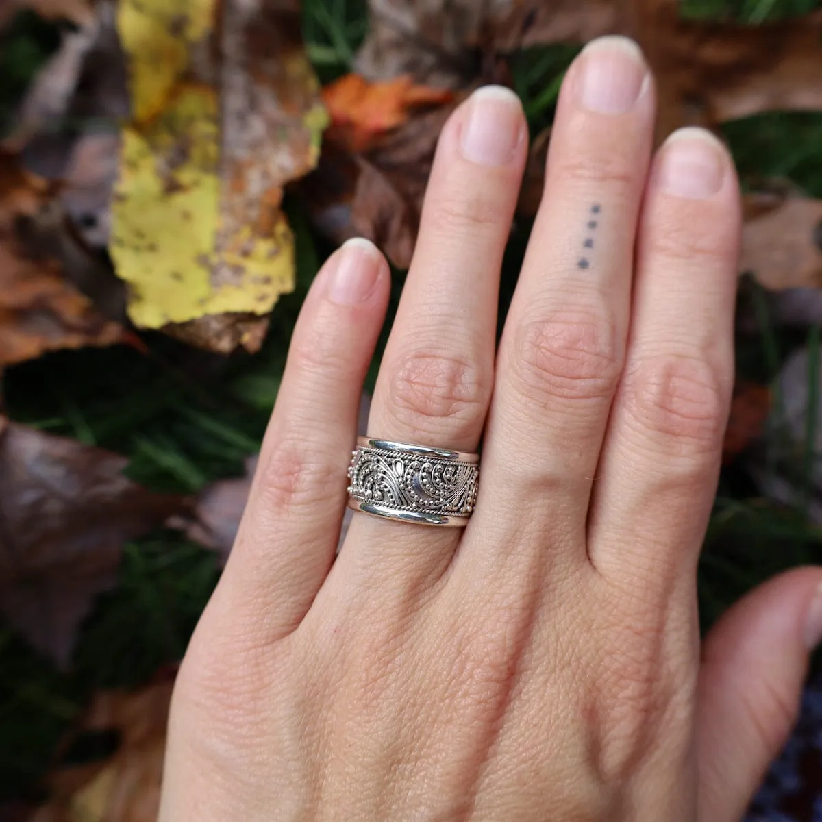 Sterling Silver Beaded Swirls Ring