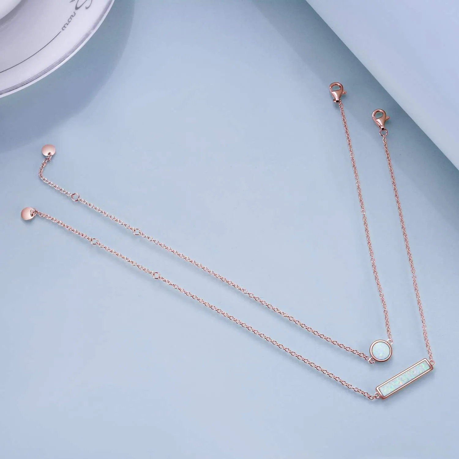 Sterling Silver Created Opal Anklets Dainty Foot Ankle Bracelets for Women