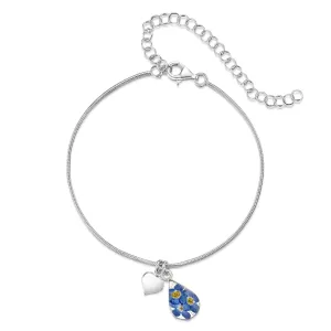 Sterling silver snake anklet or bracelet for large wrist, - Teardrop charm - FMN
