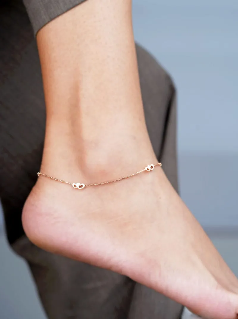 Twin Hearts Double Anklet (Pure Silver)