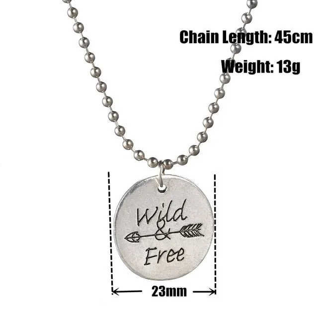 Vintage Silver Metal Wild Free Letters Round Pendant Choker Necklace For Women Men Silver Necklace Trendy Jewelry Bijoux