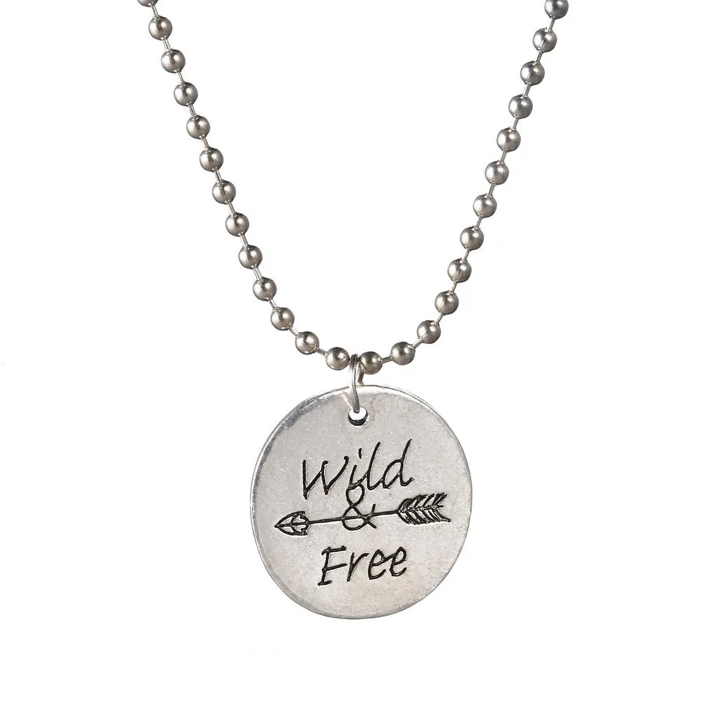Vintage Silver Metal Wild Free Letters Round Pendant Choker Necklace For Women Men Silver Necklace Trendy Jewelry Bijoux