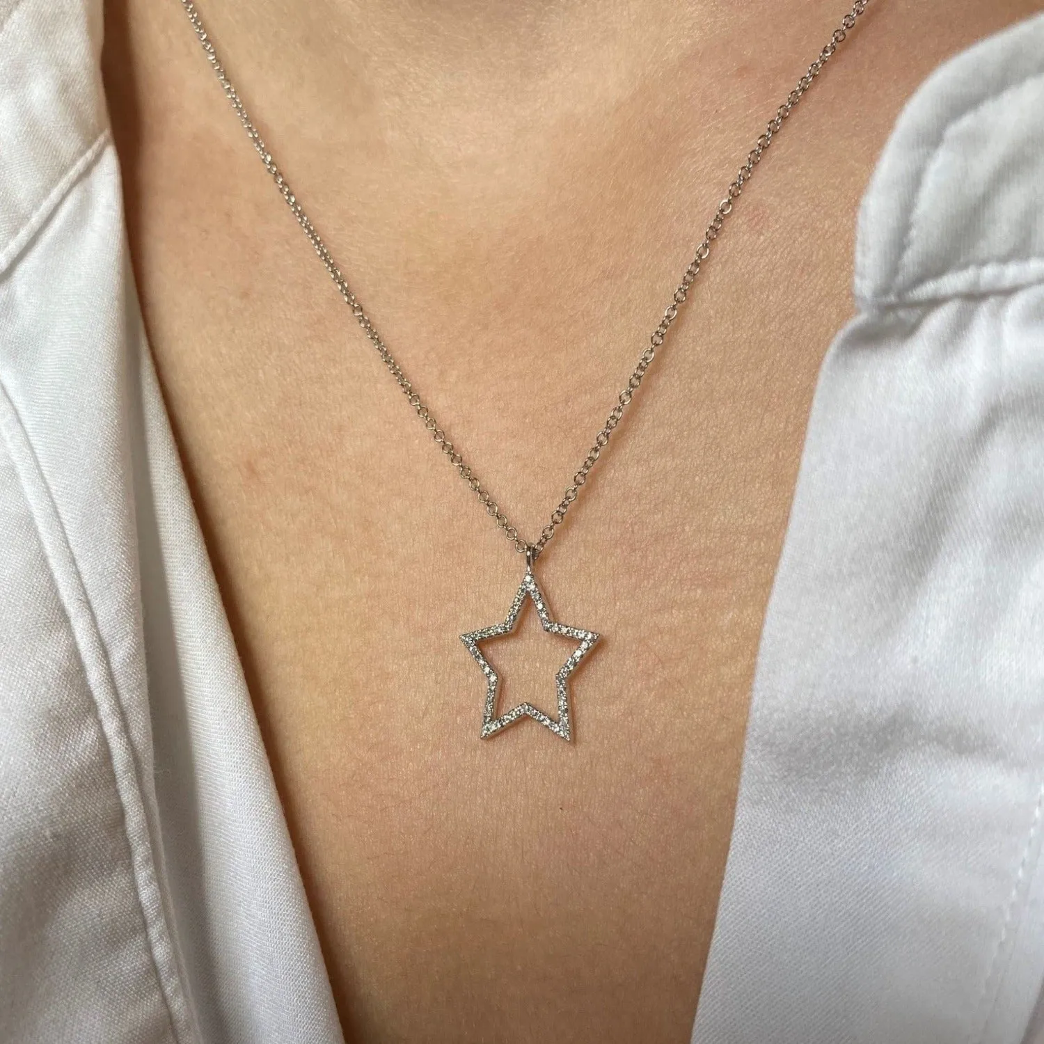 White Gold and Diamond Star Necklace