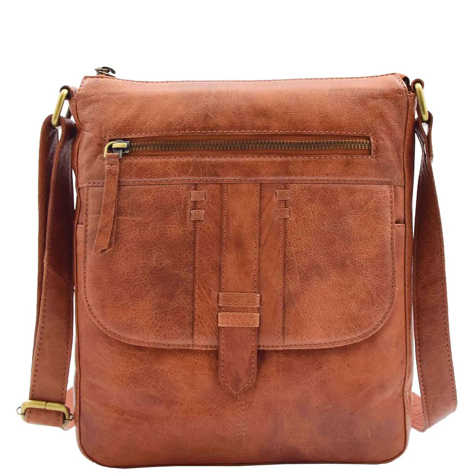 Womens Genuine Soft Vintage Leather Crossbody Messenger Bag Jill Cognac