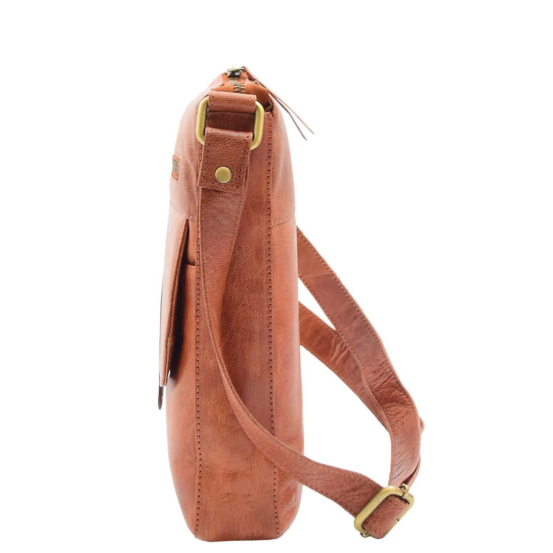 Womens Genuine Soft Vintage Leather Crossbody Messenger Bag Jill Cognac