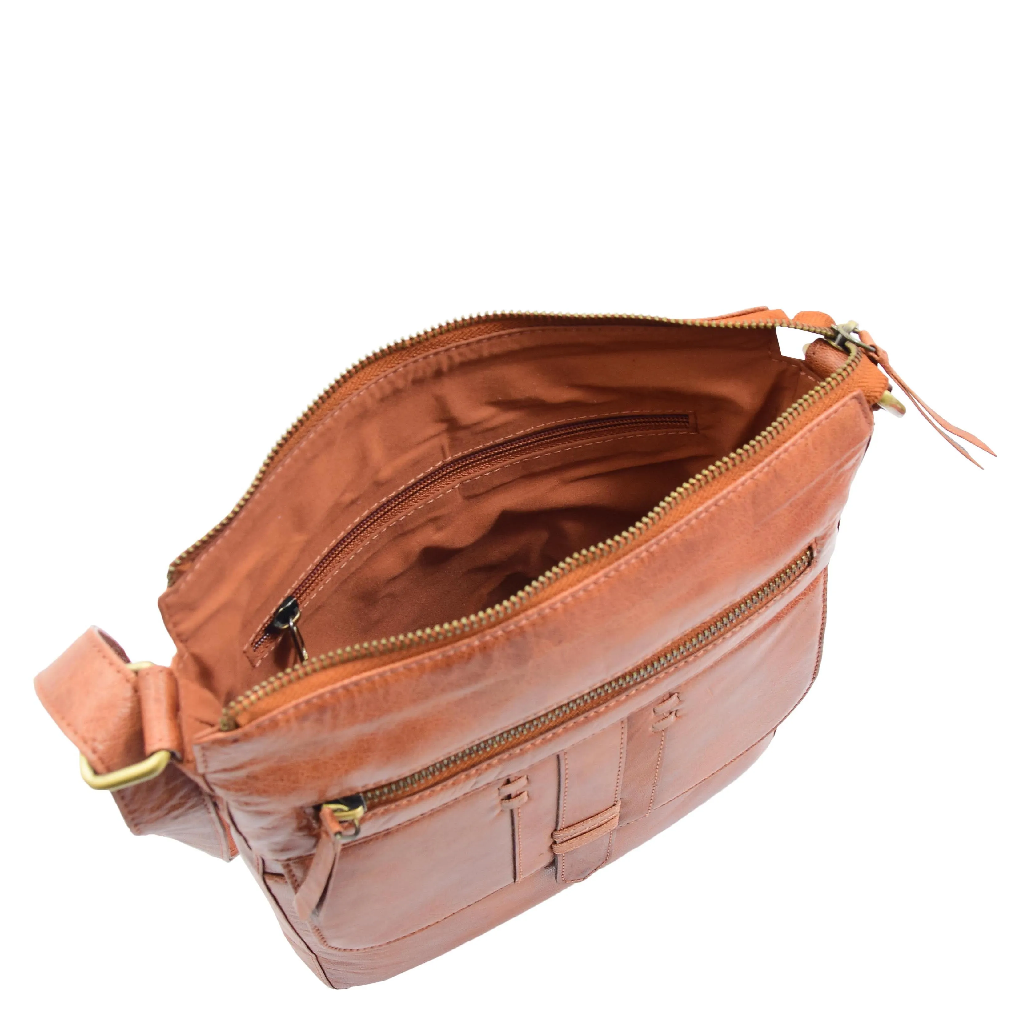 Womens Genuine Soft Vintage Leather Crossbody Messenger Bag Jill Cognac