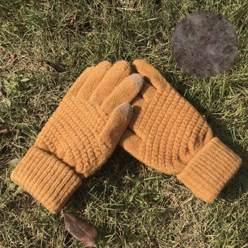Women's Knitted Full Finger Gloves With Touch Sensitive Fingertips