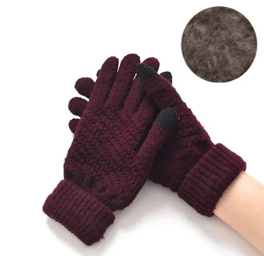 Women's Knitted Full Finger Gloves With Touch Sensitive Fingertips